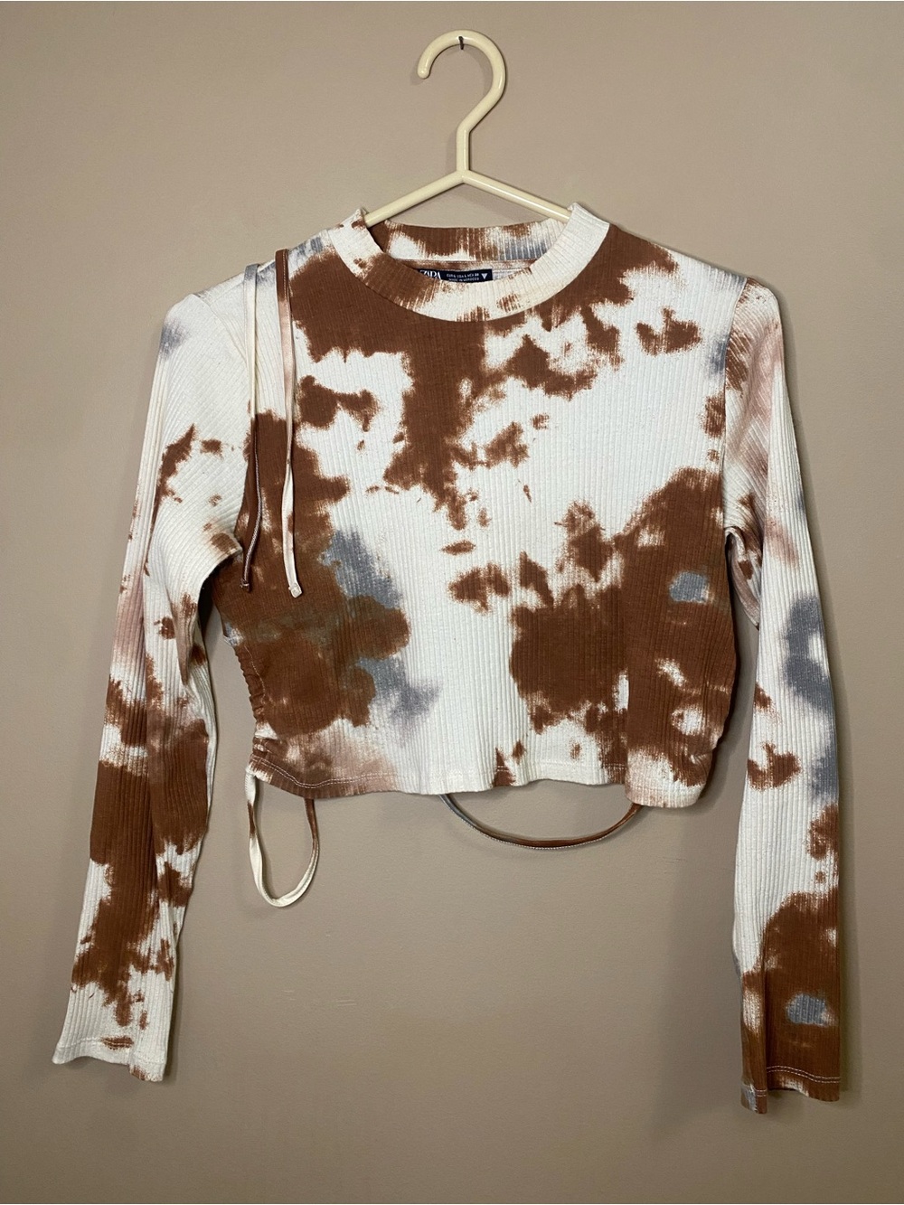 ZARA Cow Print Crop Top Long Sleeve